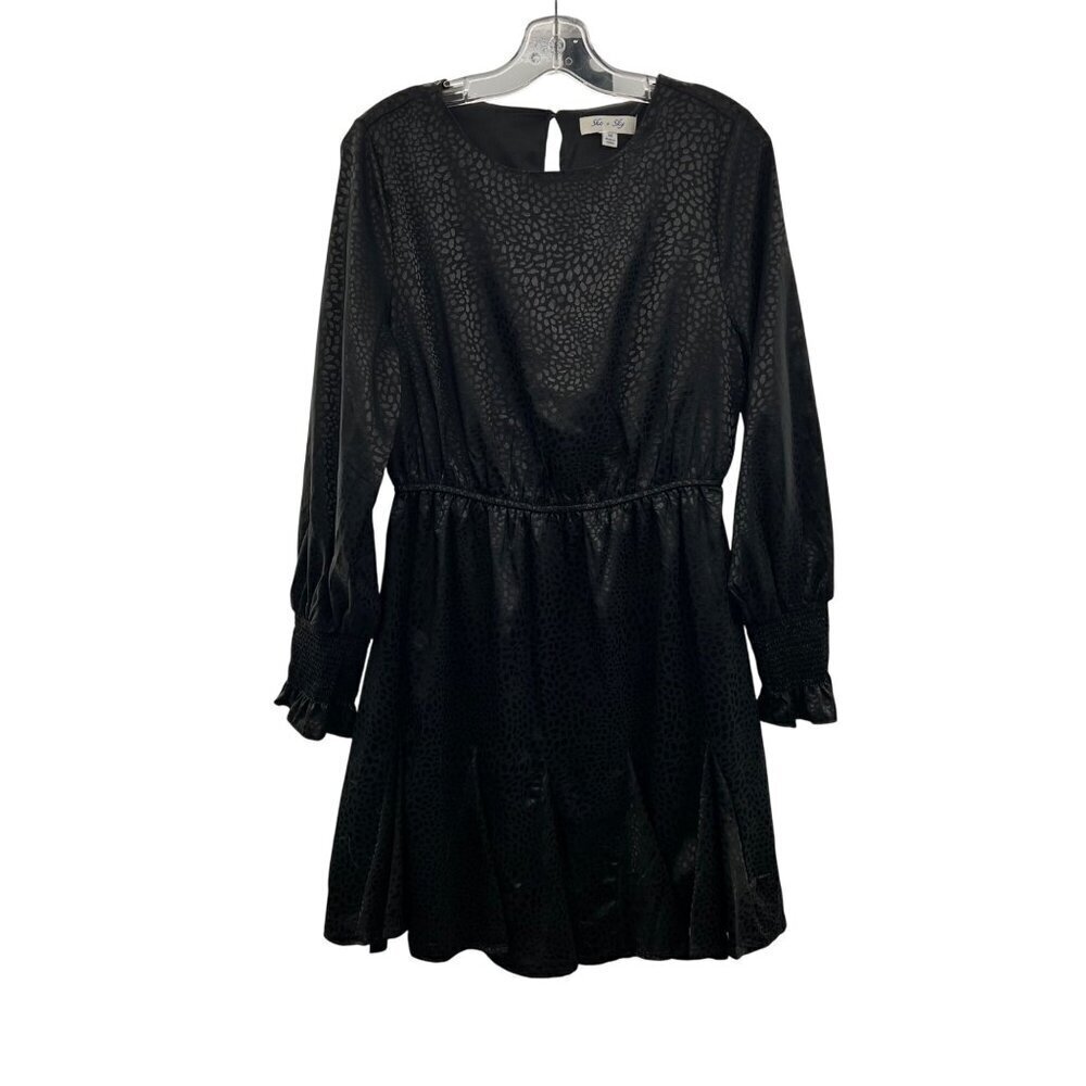 She+Sky Women's Long Sleeve A-Line Dress Black Print Size Medium